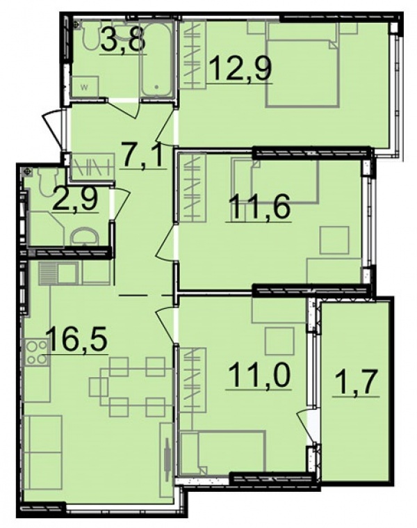 Планировки трехкомнатных квартир 67.5 м^2